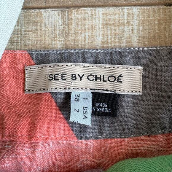 See by Chloé Linen Blend Dungaree Dress Size 2 - Picture 3 of 6